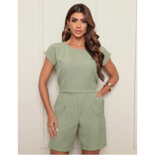 Conjunto Short Blusa Linho Cintura Alta C/ Elástico Feminino - PRONTA ENTREGA | ENTREGA RÁPIDA em Oferta na Shopee