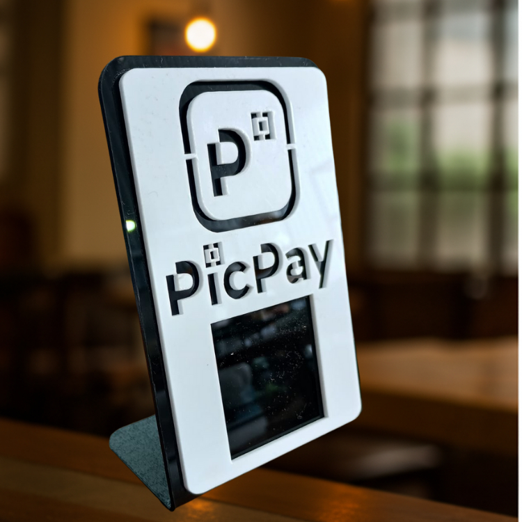 Placa Suporte Pic Pay Qr Code Display Balcão Preto e Branco