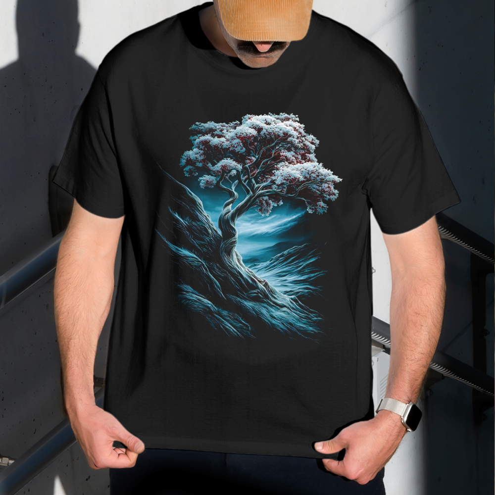 Camiseta Masculina Estampa Árvore Branca 100% Algodão Estilo Conforto Diário Do Tamanho P ao GG