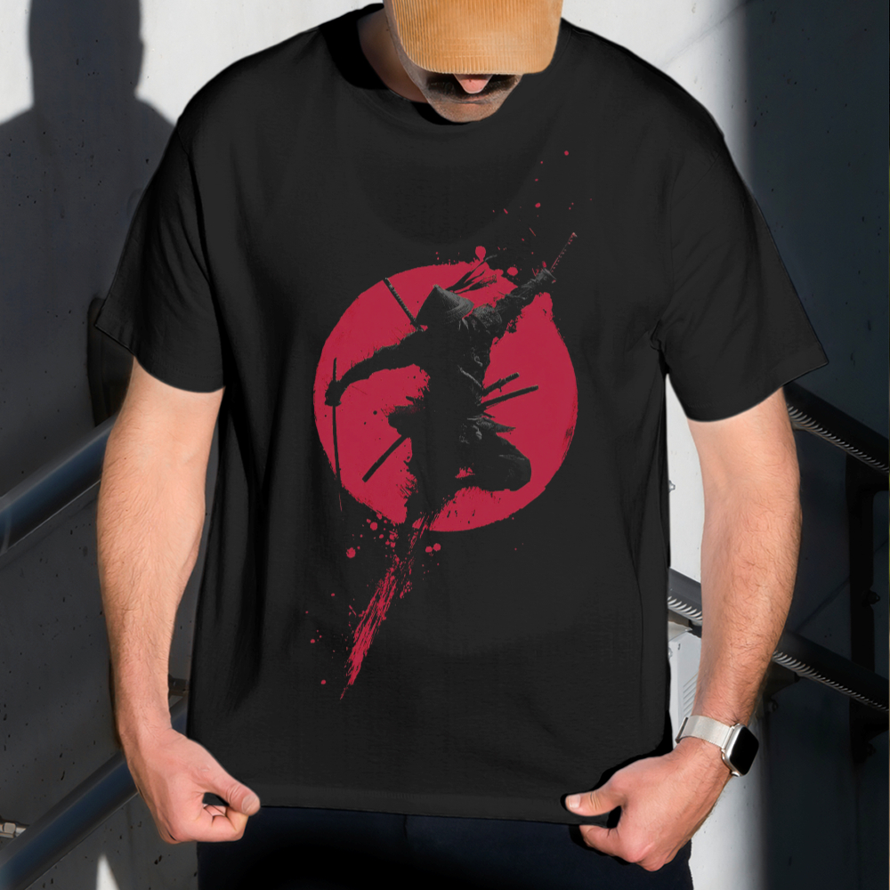 Camiseta Masculina Estampa Samurai Atacando 100% Algodão Estilo Conforto Diário Do Tamanho P ao GG