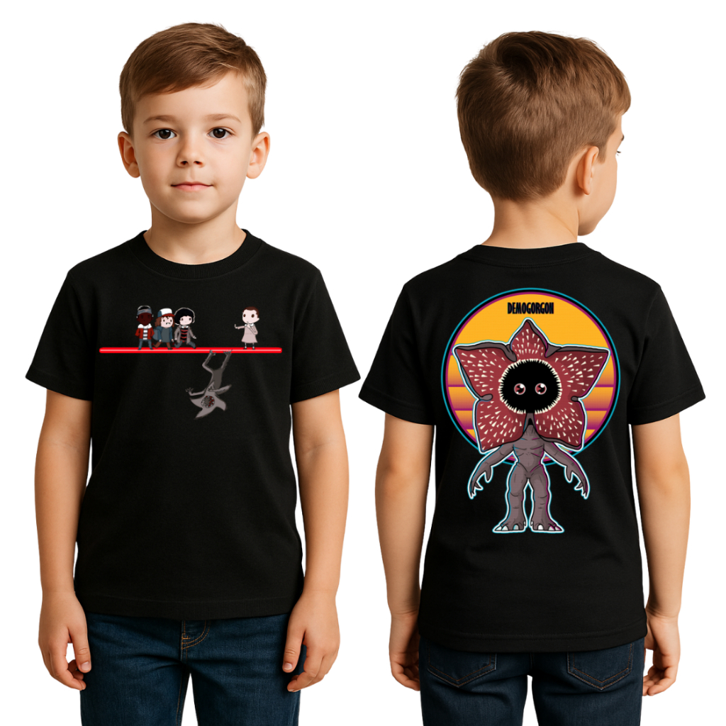 Camiseta Infantil Stranger Things Demogorgon – Camisa Estampa Personagens Frente e Verso Unissex em Oferta na Shopee