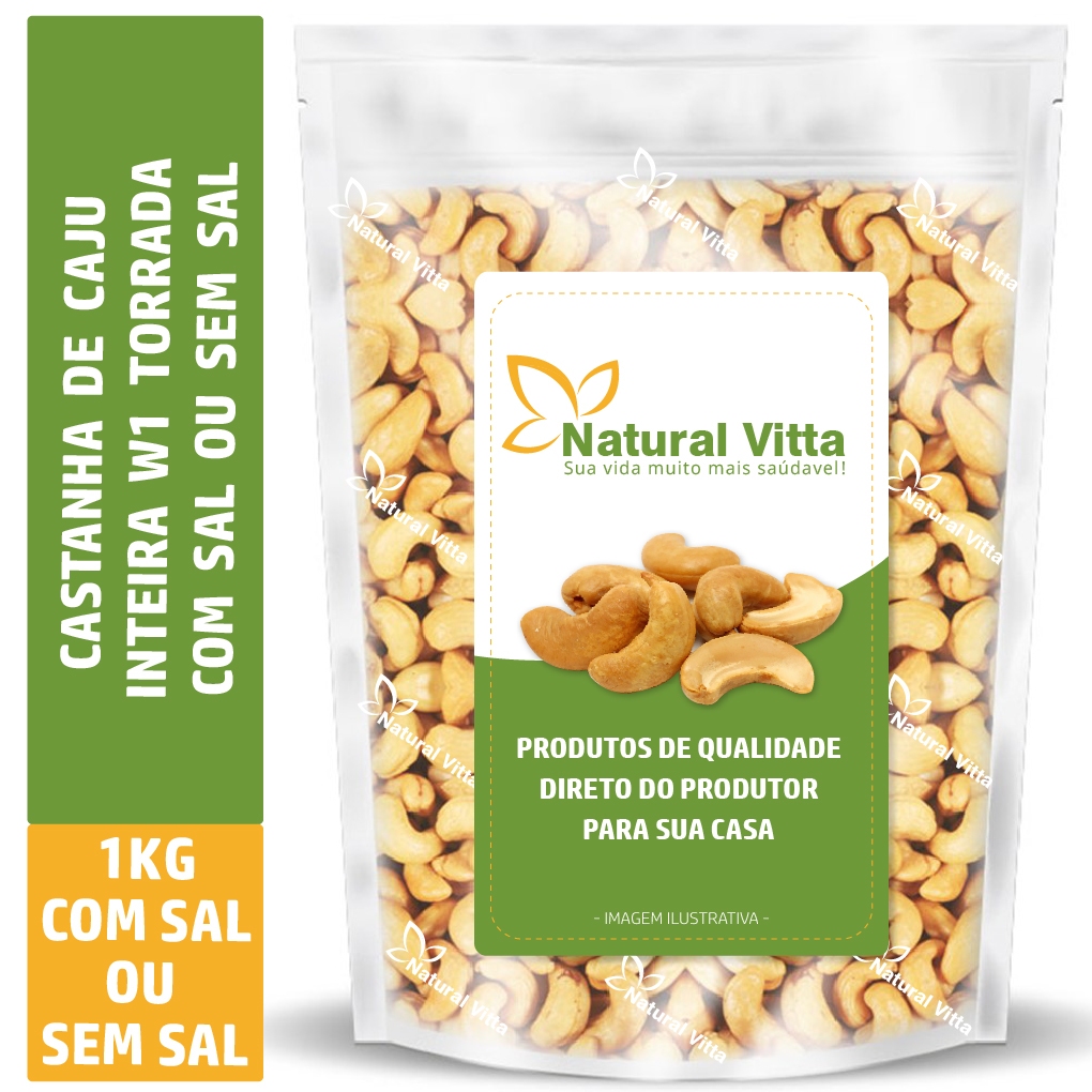 Castanha De Caju w1 Inteira 1kg - Torrada Com Sal Ou Sem Sal Natural Vitta em Oferta na Shopee