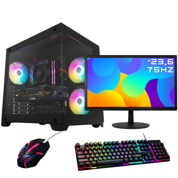 PC Gamer Agaron Ryzen 5 5500, RX 580 8GB, 16GB RAM, SSD 480GB, Gabinete Aquário, Lateral Vidro