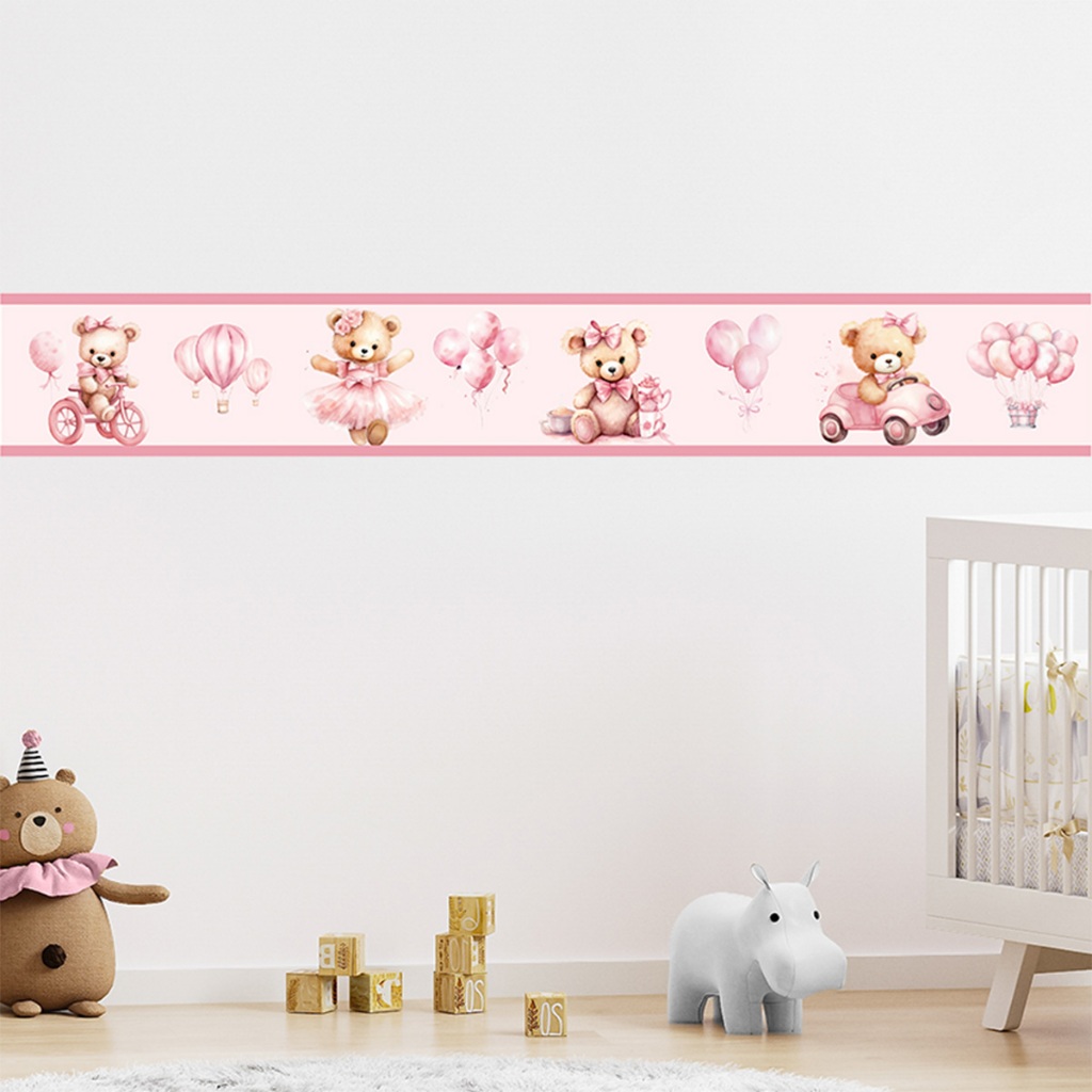 Faixa Adesiva Decorativa Infantil Ursinha Balanço Balão Papel de Parede Quarto Menina em Oferta na Shopee