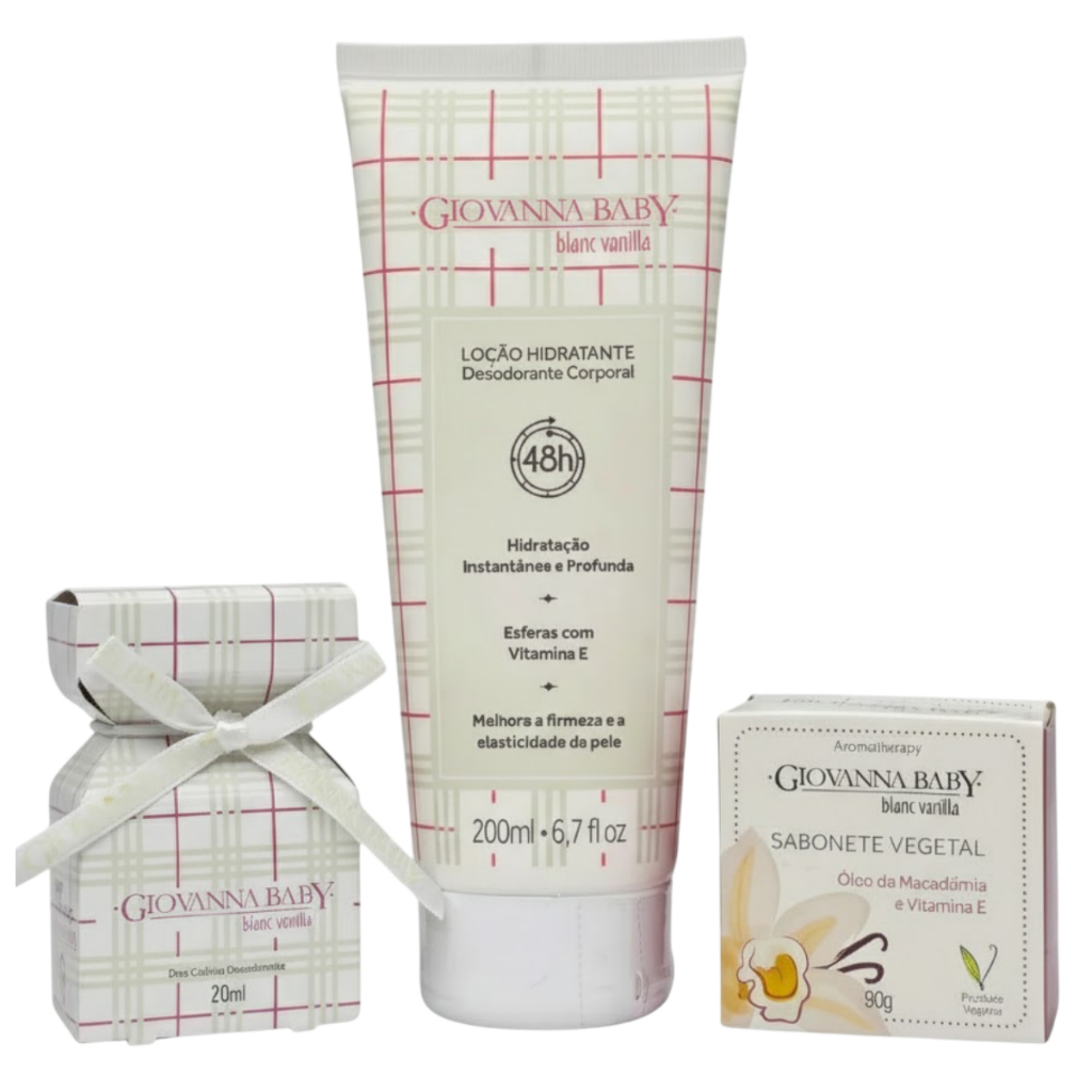 Kit Giovanna Baby blanc vanilla Loção Hidratante 200ml 1 Sabonete 90G e 1 Deo Colonia 20ml