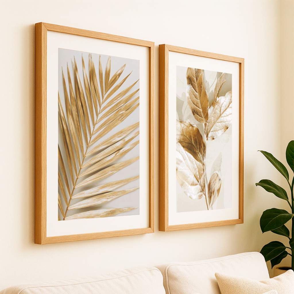 Kit 2 QuadrosDecorativos Moldura 40x60 Folhagem Dourada Grande Luxo Quarto Sala em Oferta na Shopee