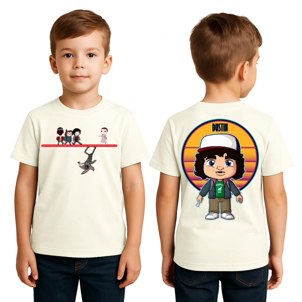 Camiseta Infantil Stranger Dustin – Camisa Moda Kids Manga Curta Estampa DTF Unissex em Oferta na Shopee