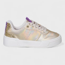 Tênis Infantil Menina Casual Dourado Holográfico Moda Confortável 28 Ao 35