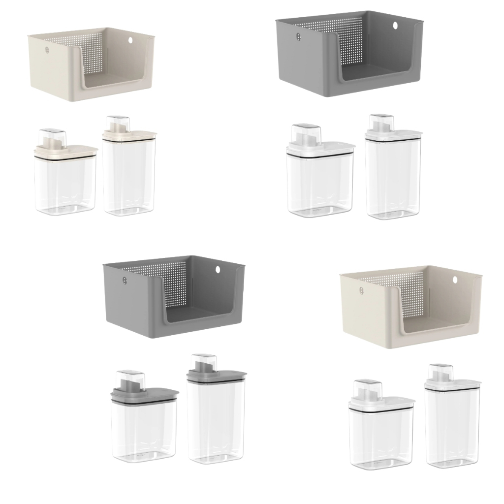 Kit Lavanderia Cesto Com Abertura Frontal 16l Dispenser Amaciante Sabão Em Pó 2,3l e 1,5l OU