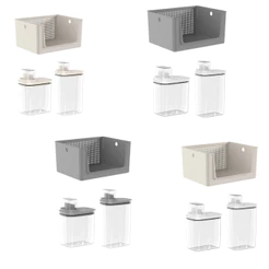 Kit Lavanderia Cesto Com Abertura Frontal 16l Dispenser Amaciante Sabão Em Pó 2,3l e 1,5l OU
