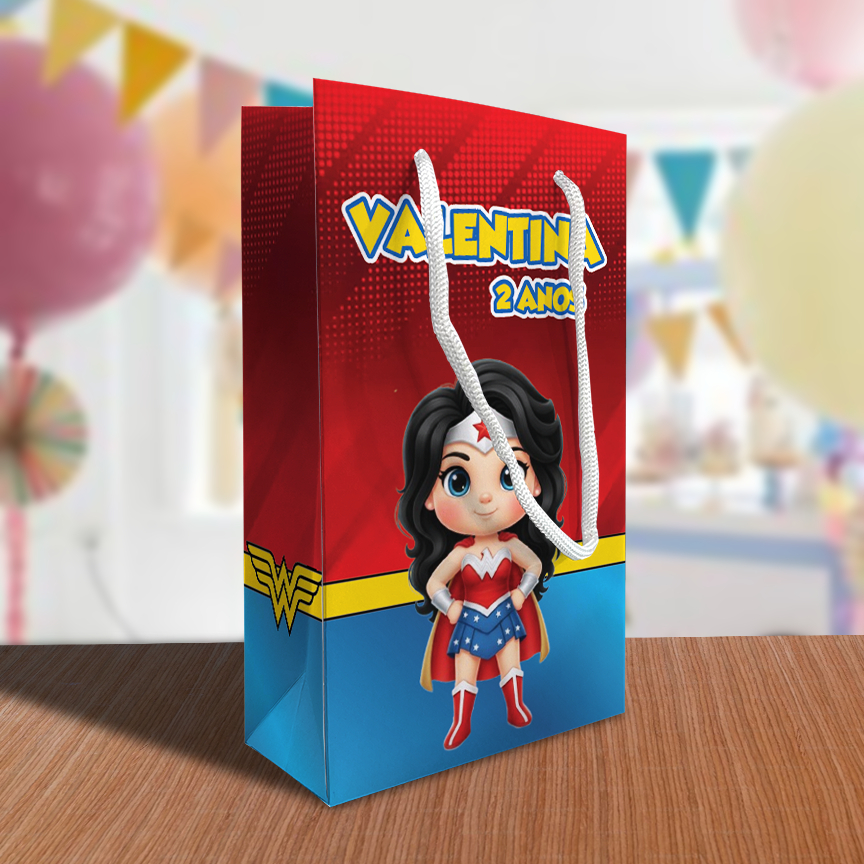 Sacolinha Mulher Maravilha Cute Personalizada Festa Lembrancinha Kit Festa Herói Heróis Vingadores