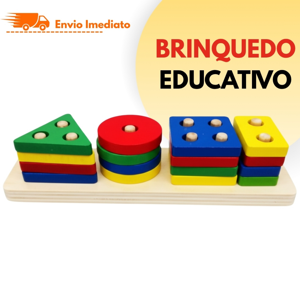 Brinquedo Pedagógico Madeira Prancha de Encaixe Formas Geométricas Cores Vivas Educativo Infantil em Oferta na Shopee