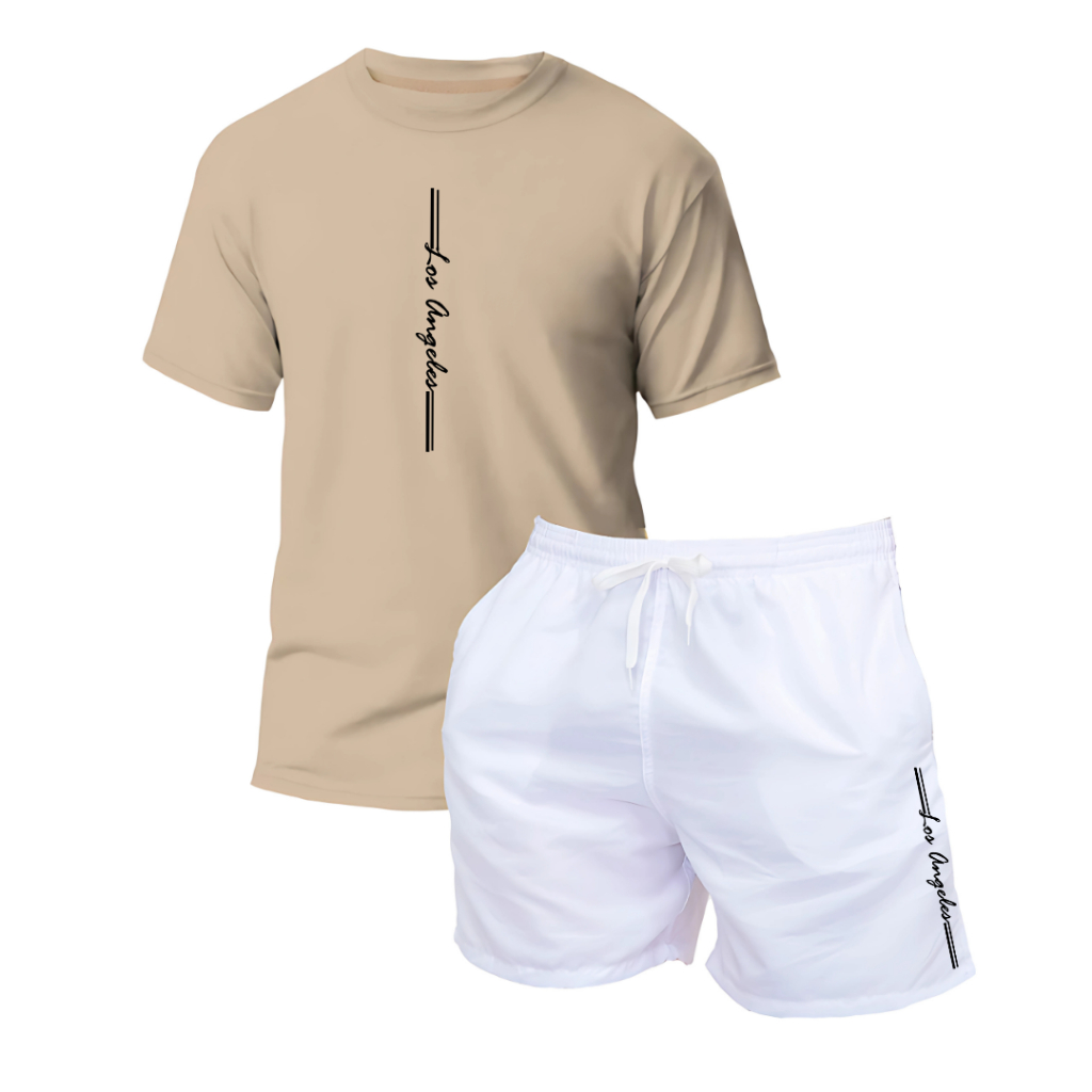 Kit Camiseta + Short Tactel Masculino Casual Academia Corrida Praia Look Esportivo Confortável