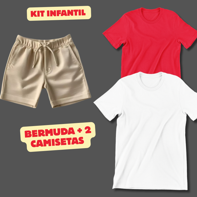 kit infantil kit short e camiseta KIT 2 CAMISETAS 1 SHORT short moletom short infantil