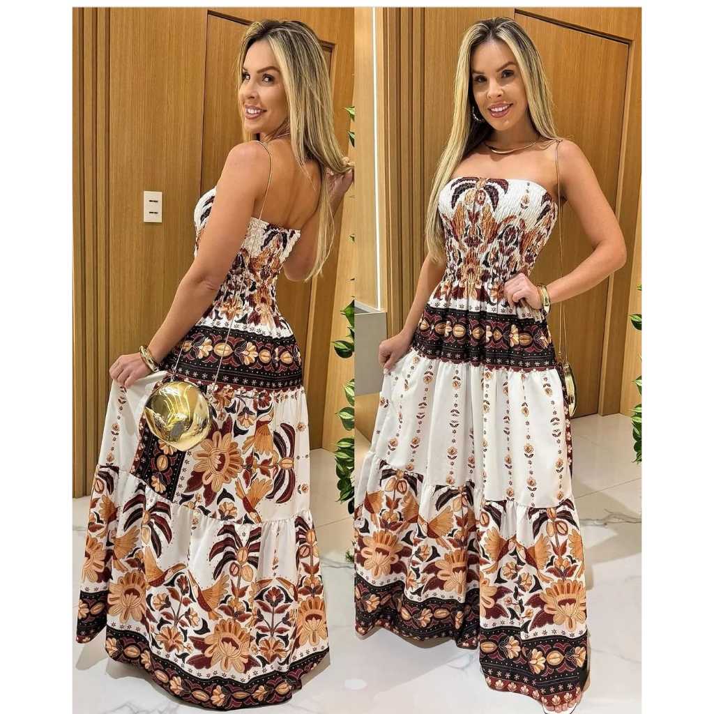 Vestido Femenino Tomara Que Caia  Com Elastex Tecido Crepinho Floral