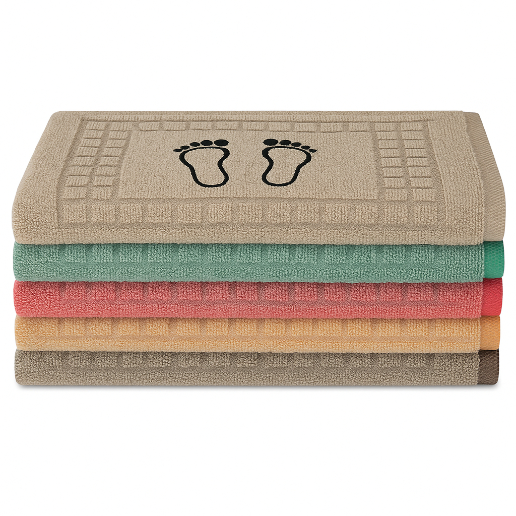 Kit 05 Tapete Para Banheiro Atoalhado Saída de Box Estampado Pezinho 100% Algodão 45x70cm