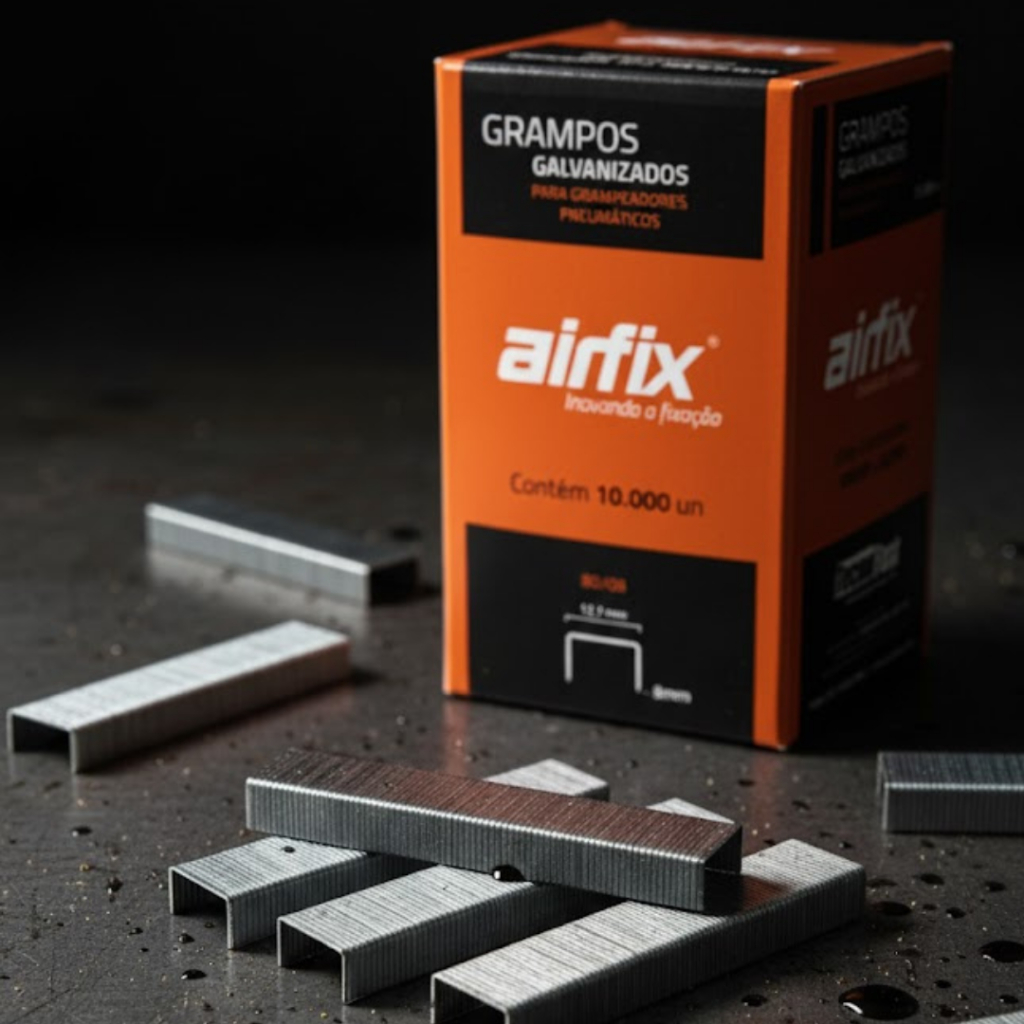 Grampo Airfix 80/08 5 Caixas 50.000 Unid Aço Carbono Para Grampeador Pneumático Estofador Móveis Madeira Alta Duração