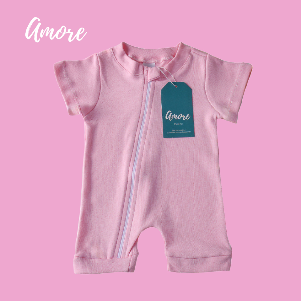 Macacão Bebê Verão Rosa Suedine 100% Algodão