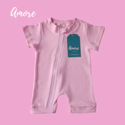 Macacão Bebê Verão Rosa Suedine 100% Algodão