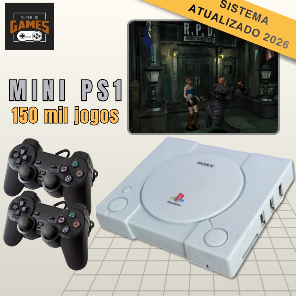 Super Console Retro PS1 Super 3D Games com 150 mil jogos e 2 Controles PS1 Playstation em Oferta na Shopee