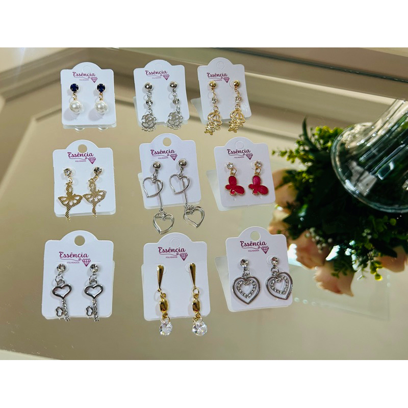 Kit 10 Pares de Brincos  Médios Folheados Ouro / Niquel em Oferta na Shopee