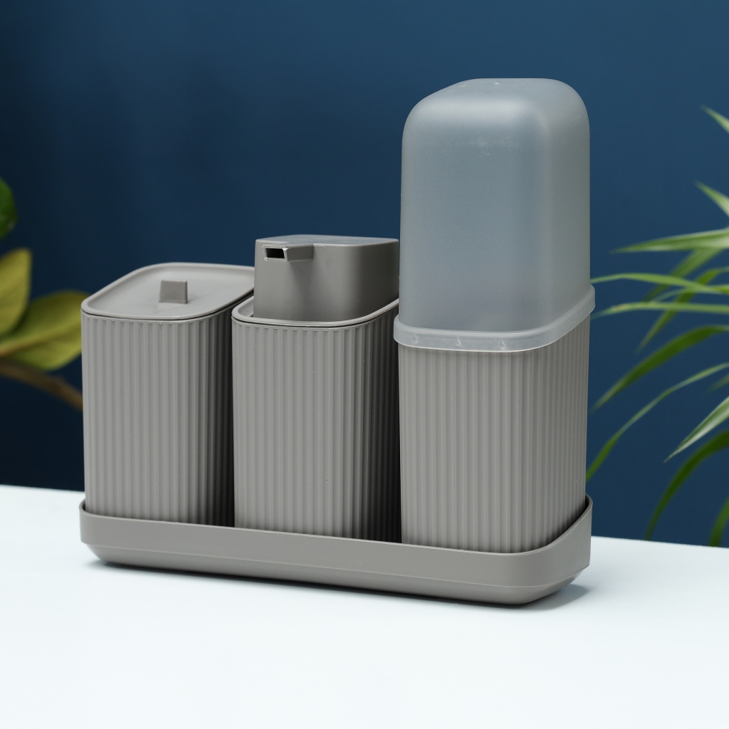 Kit Banheiro 04 Peças - P/ Sabonete liquido - P/ Escova - P/ Algodão Trio em Oferta na Shopee