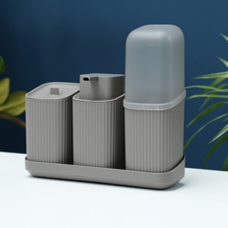 Kit Banheiro 04 Peças - P/ Sabonete liquido - P/ Escova - P/ Algodão Trio em Oferta na Shopee