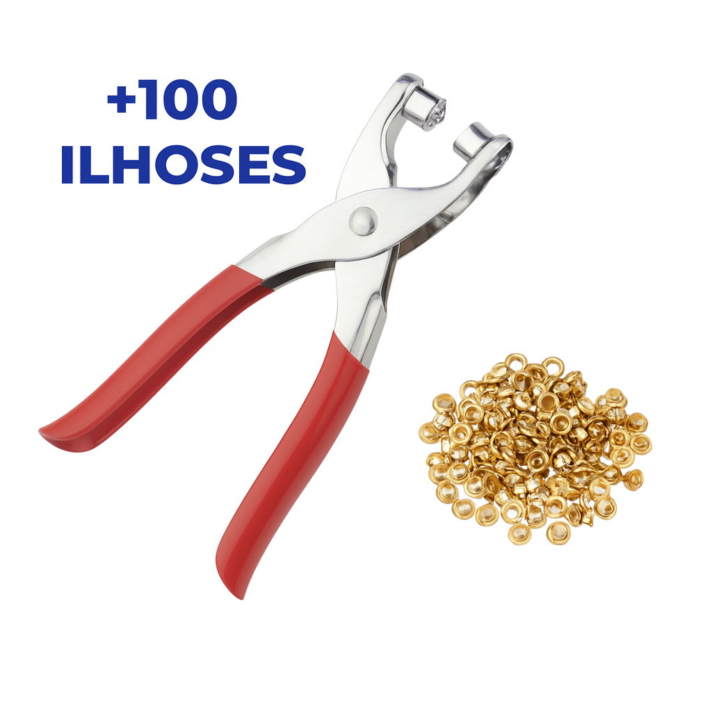 Alicate Aplicador de Ilhós Rebites + 100 Ilhoses Dourados em Oferta na Shopee