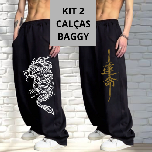 Kit 2 Calças Baggy Modelo larga Moletom Masculina Streetwear Confortável Modelagem Ampla Casual Moderna cod 010 06 em Oferta na Shopee