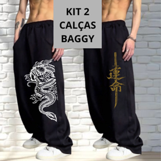 Kit 2 Calças Baggy Modelo larga Moletom Masculina Streetwear Confortável Modelagem Ampla Casual Moderna cod 010 06 em Oferta na Shopee