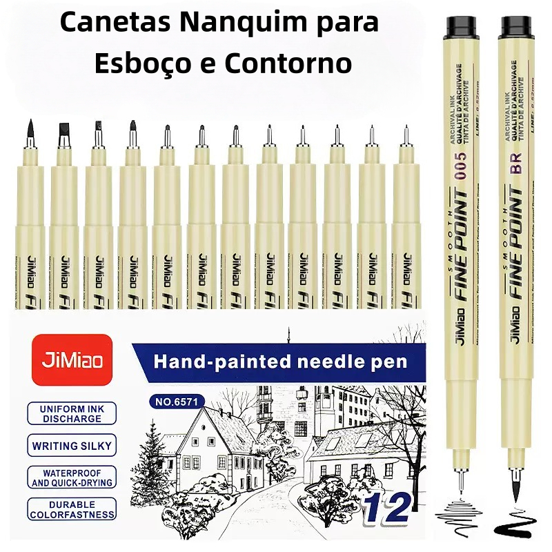 Kit 12 Canetas De Tinta Micron Com Forro De Ponta Para Esboços De Mangá , Desenho De Linha De Gancho
