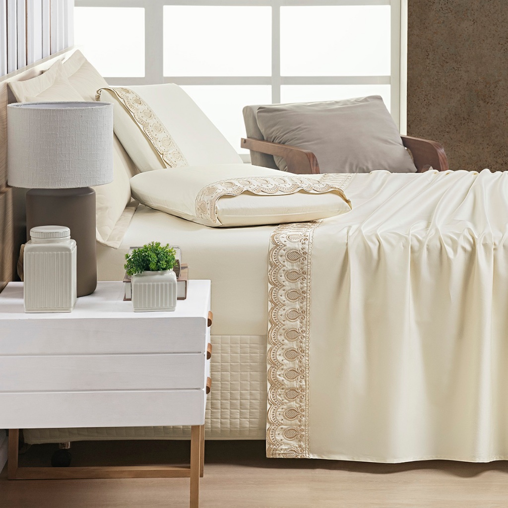 Jogo De Cama 100% Algodão Supreme Jogo De Lençol De Casal Premium 400Fios - 04 Peças