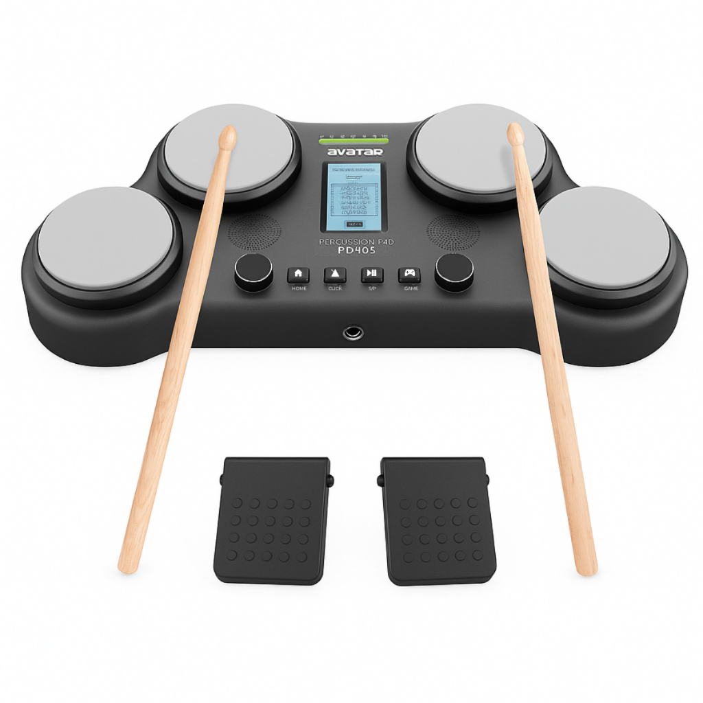 Bateria eletrônica Avatar PD405 multipad 4 pads com pedais som profissional e sensibilidade realista em Oferta na Shopee