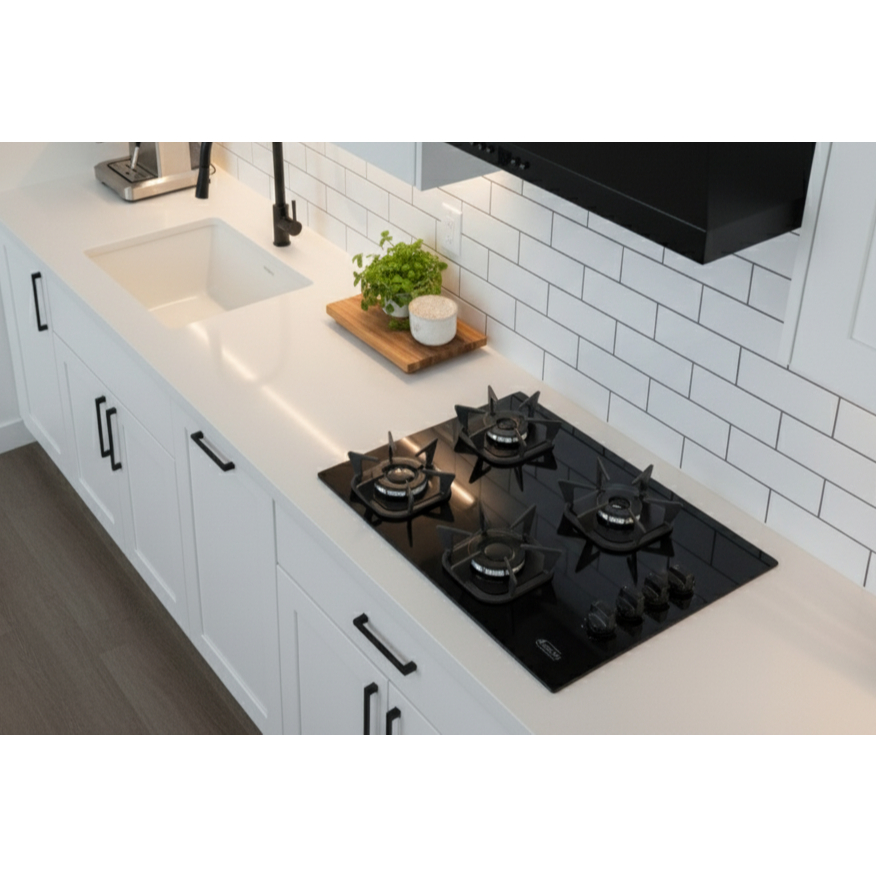 Cooktop Fogão Clarice 4 Bocas Vidro Temperado Preto Base Esmaltada Acendimento Automático Funcional