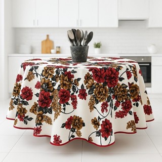 Toalha De Mesa Redonda 1,80m Para 6 Lugares Linho Vermelho em Oferta na Shopee