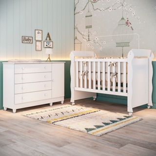 Quarto de Bebê Taís Berço Mini Cama Mirelle Cômoda Infantil 4 Gavetas com Porta Branco Carolina Baby em Oferta na Shopee