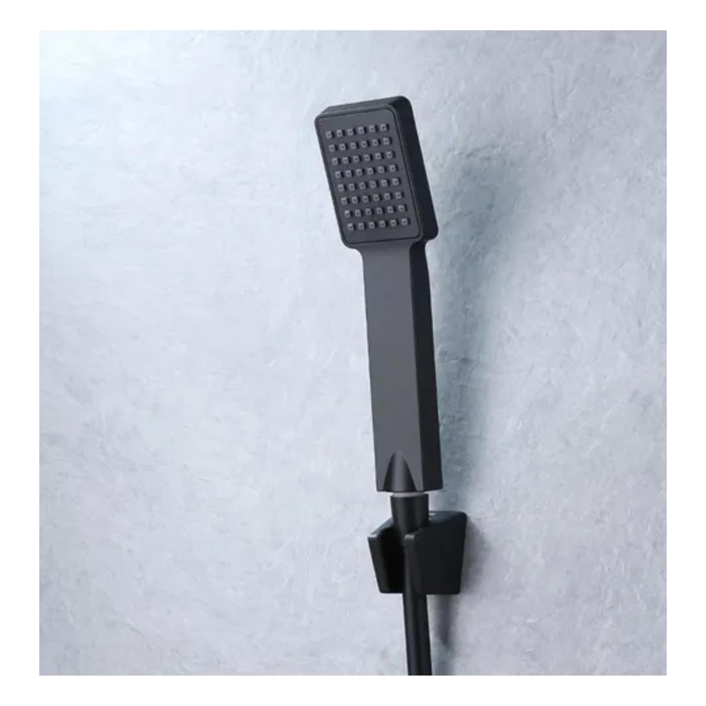 Ducha Manual Quadrada Luxo Slin Preta com Suporte e Flexível 1,50 metros