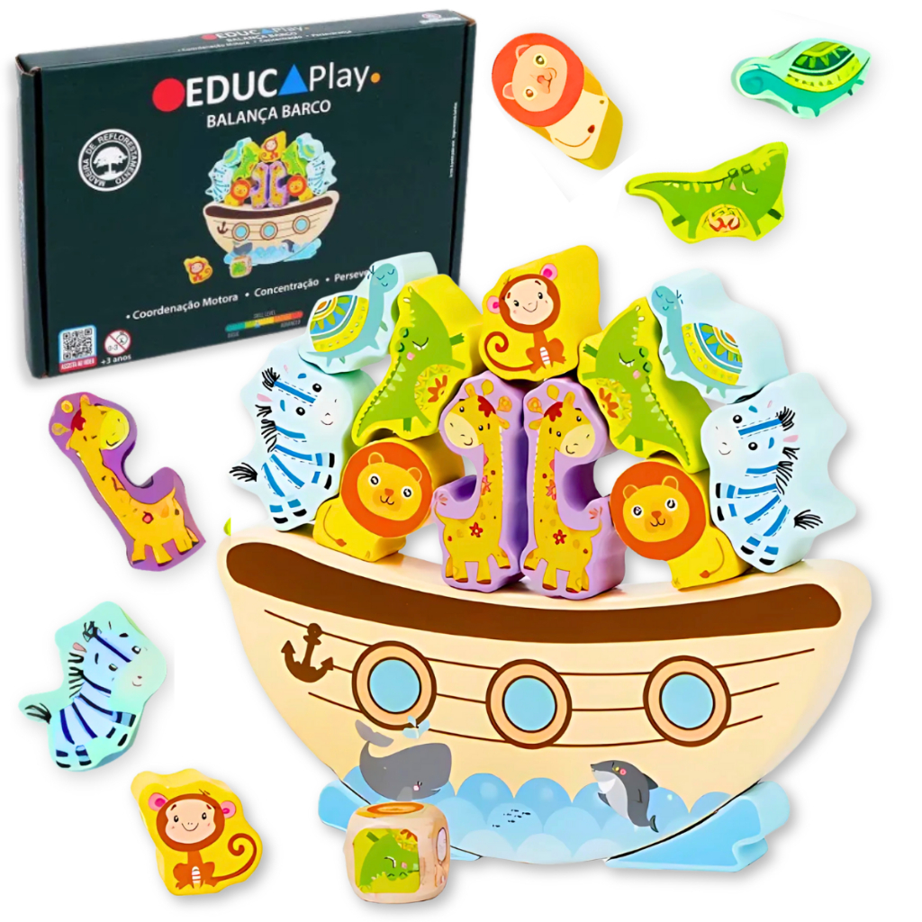 Brinquedo Jogo Barco Balança Educativo Empilha e Equilibra Peça Infantil