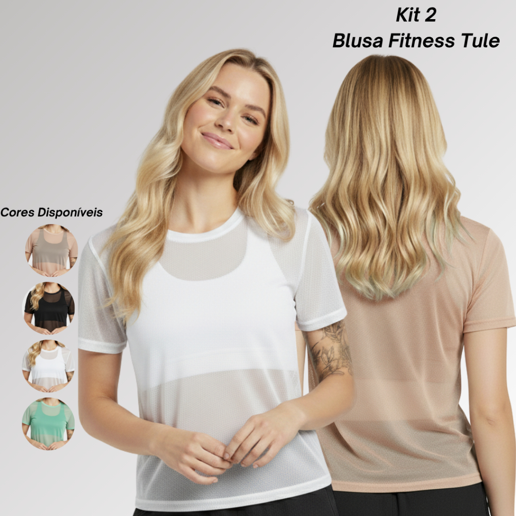 Kit 2 Camisa Fitness Feminino Academia Transparente Tule Tapa Bumbum Liso Treino em Oferta na Shopee