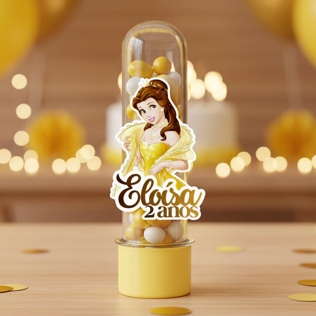 ENVIO RÁPIDO - Aplique para Tubete de 8cm Bela e a Fera Personalizado Nome e Idade  para Aniversário