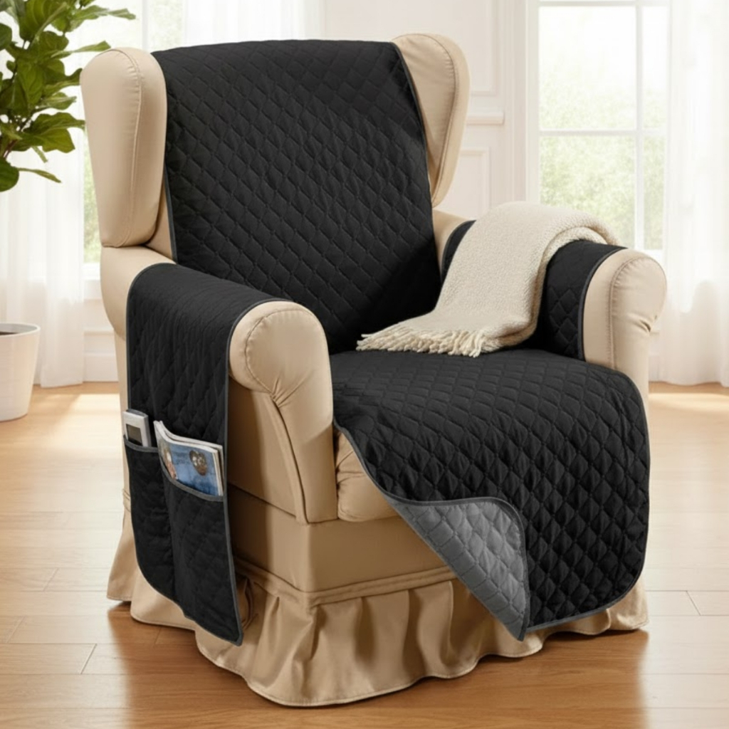 Capa Para Sofa 1 Lugar Poltrona Do Papai Dupla Face Retratil- Com Porta Objeto