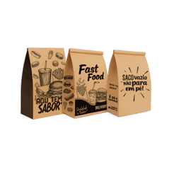Saco Papel Kraft Estampado 100un – Modelos Variados – Para Delivery/Lanche
