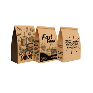 Saco Papel Kraft Estampado 100un – Modelos Variados – Para Delivery/Lanche em Oferta na Shopee