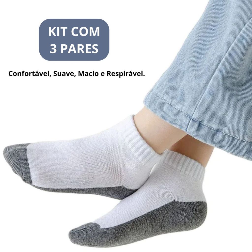 Kit 3 Pares Meia Escolar Soquete Infantil Menino Menina Preto/ Branco / Cinza