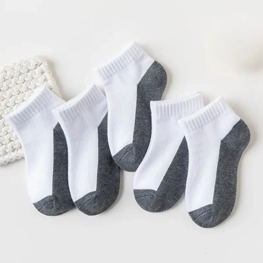 Kit 3 Pares Meia Escolar Soquete Infantil Menino Menina Branco / Cinza