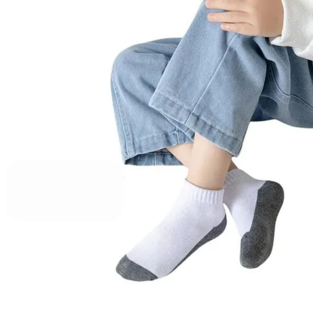 Detalhes do Kit 3 Pares Meia Escolar Soquete Infantil Menino Menina Branco / Cinza