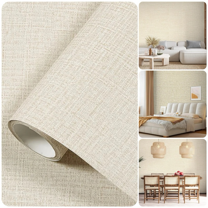 Papel de Parede Adesivo Modelo Linho Bege 5 Metros 3D Para Decoração de Sala, Quarto em Oferta na Shopee