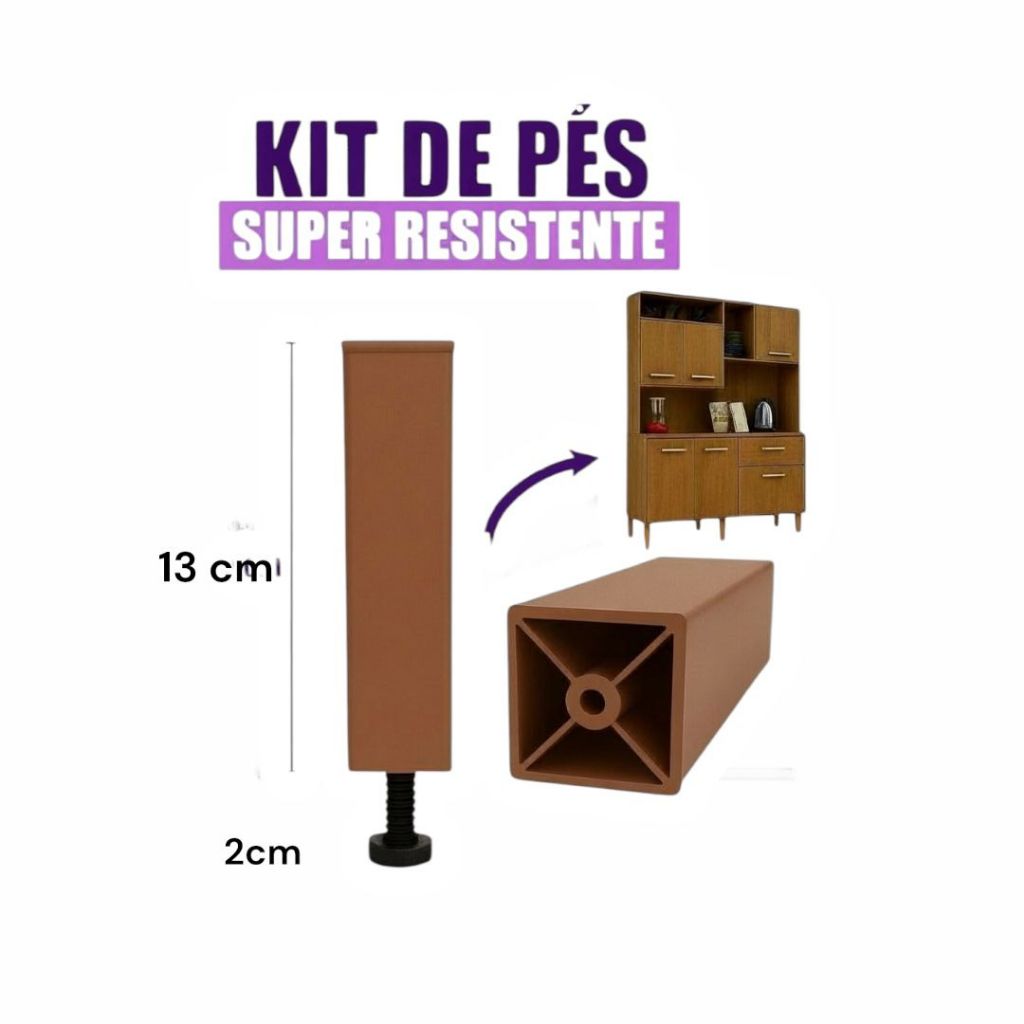 Pé Para Armário Cozinha, Gabinetes - Regulagem Ajustável + Parafuso cod 02