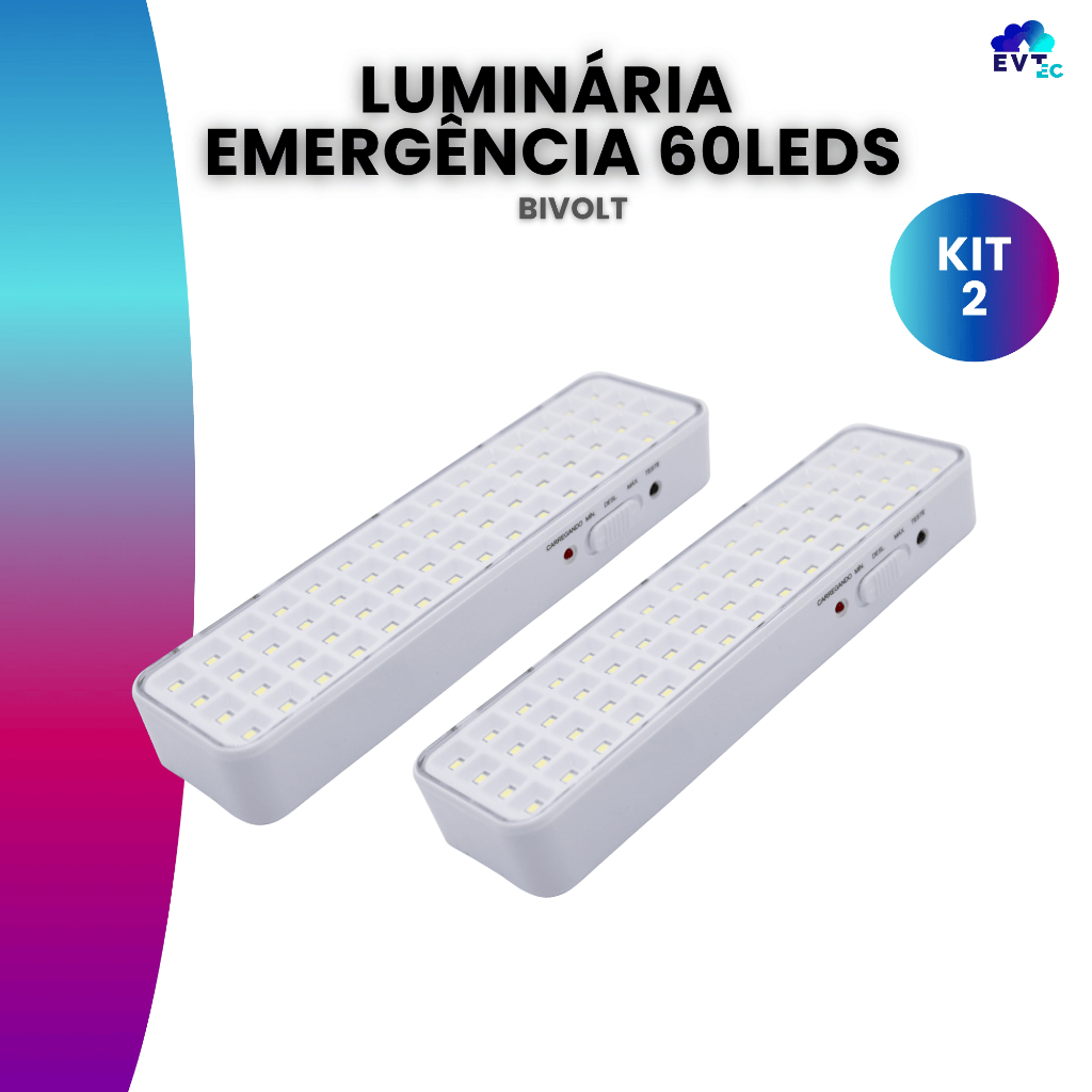 Kit 2 Luminária de Emergência 60 leds Bateria Recarregável Lâmpada Luz Branco Frio Bivolt 110v 220v