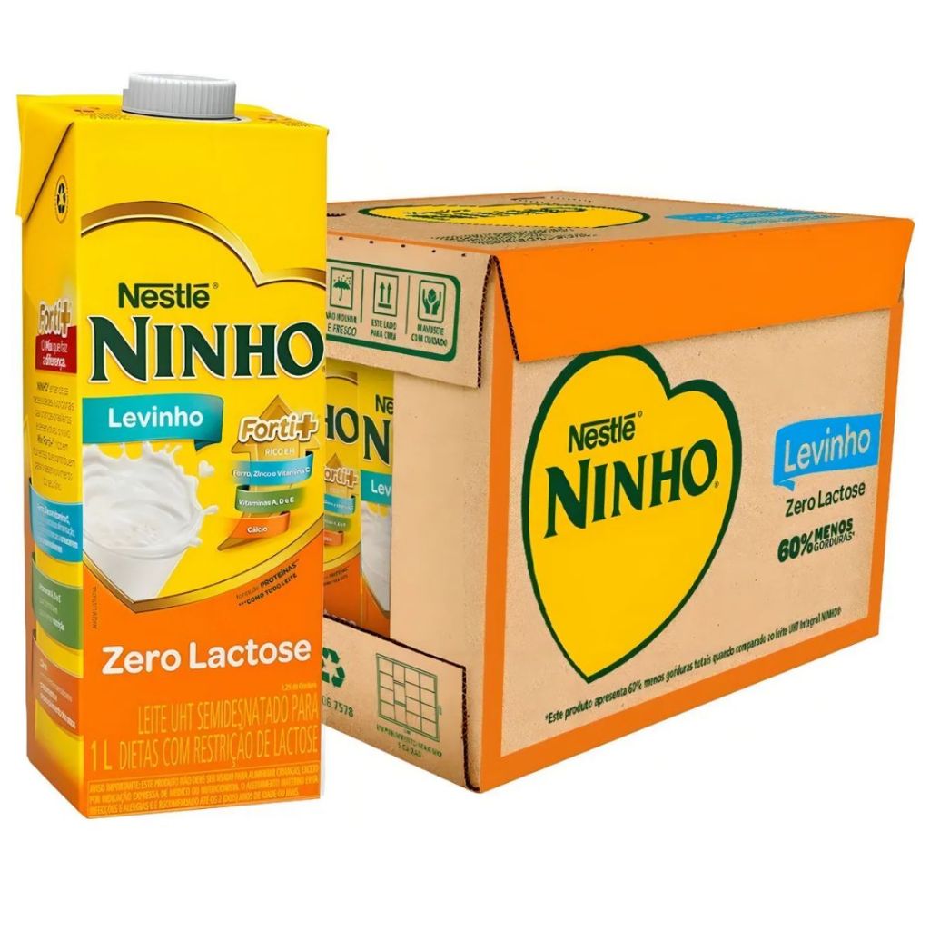 Kit 12 Leite Ninho Semidesnatado Zero Lactose 1L Nestle